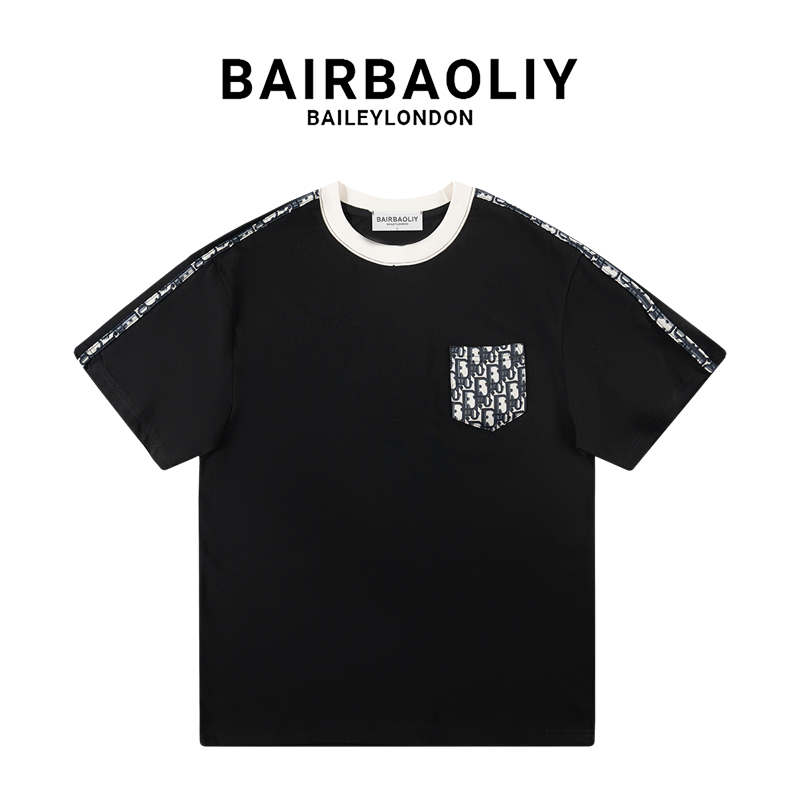 BAIRBAOLIY字母提花口袋肩线时尚高级感大牌元素短袖T恤男装潮牌