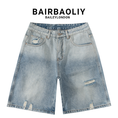 BAIRBAOLIY浅蓝渐变牛仔短裤男
