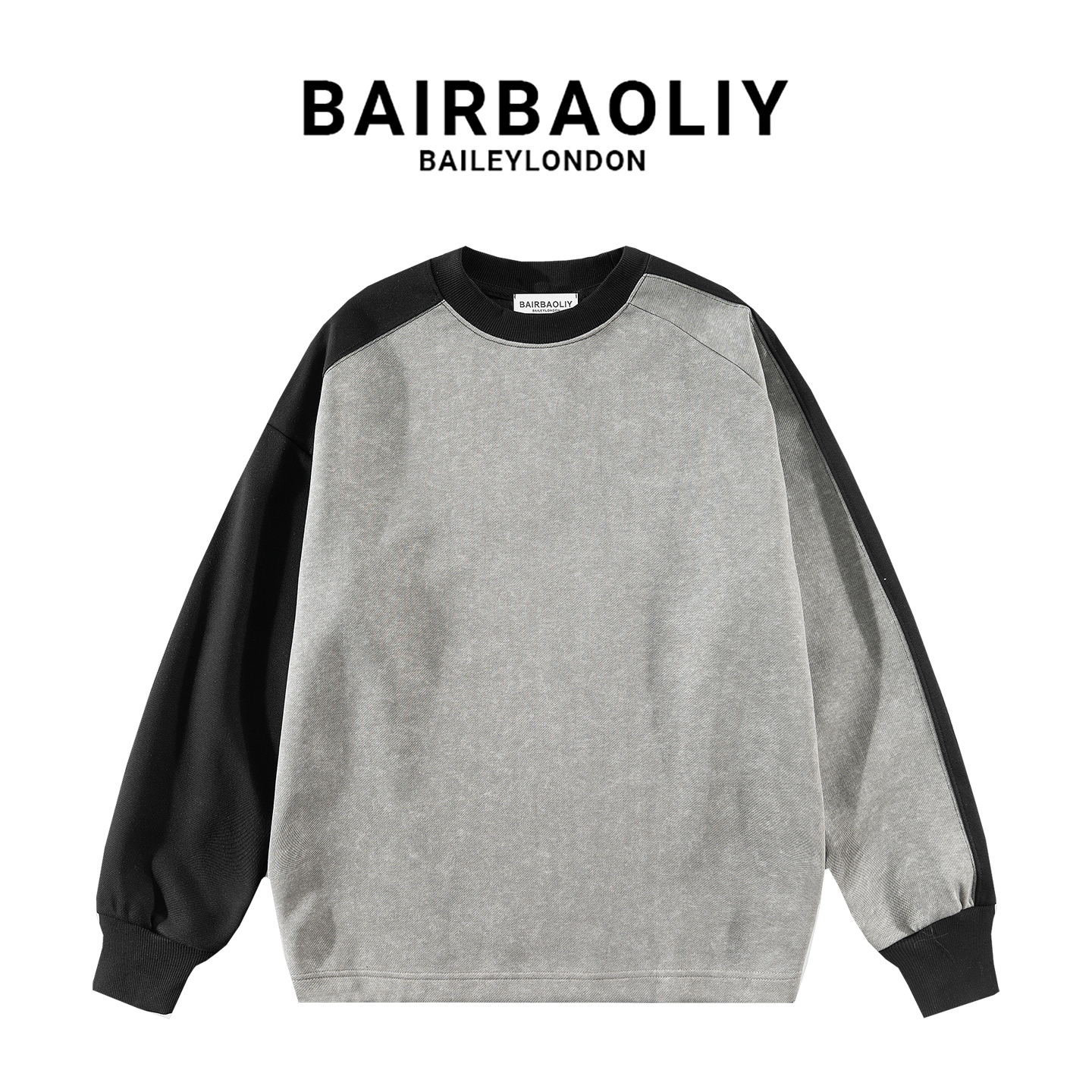 BAIRBAOLIY韩系撞色拼接插肩袖卫衣男新款秋冬宽松高级感百搭上衣