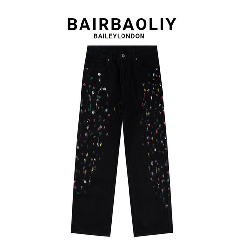 BAIRBAOLIY泼墨涂鸦牛仔裤夏季