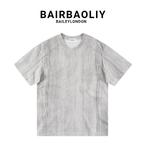 BAIRBAOLIY春夏新款男立体线条拼接扎染短袖T恤美式百搭休闲上衣