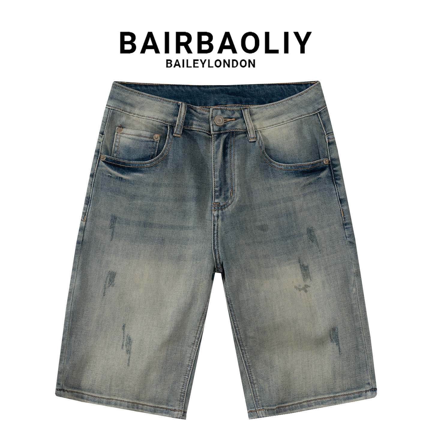 BAIRBAOLIY美式复古怀旧五分直筒男士夏季薄款时尚休闲牛仔短裤潮