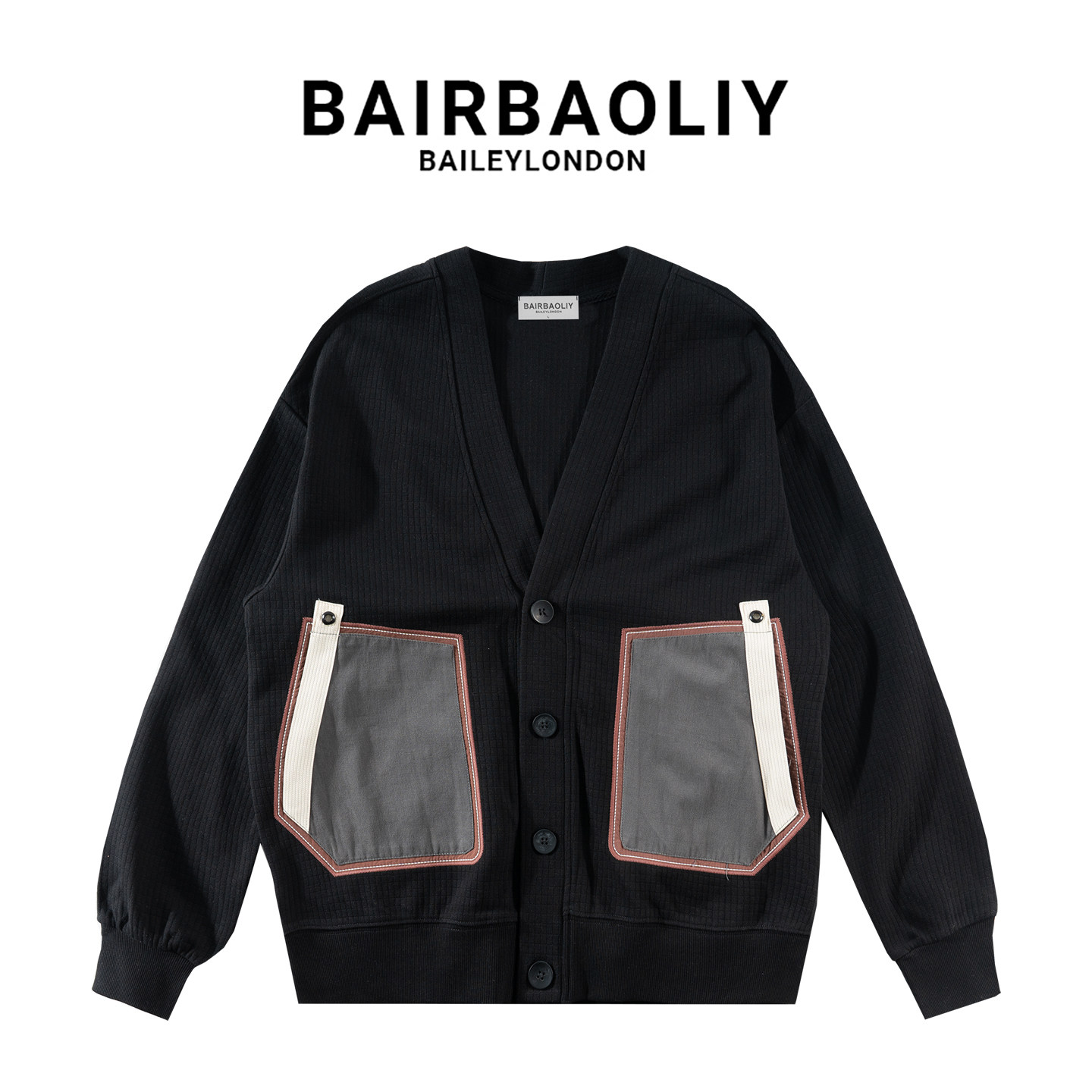 BAIRBAOLIY高端时尚拼接开衫男秋冬新款V领潮流帅气休闲卫衣外套