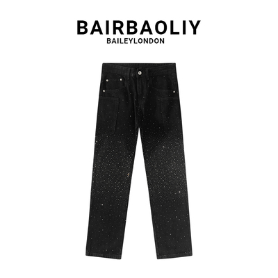 BAIRBAOLIY欧洲站黑色满天星烫钻牛仔裤男装设计师时尚轻奢长裤子