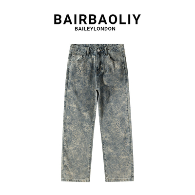 BAIRBAOLIY美式提花设计感花纹潮牌牛仔裤男款2025新款宽松直筒裤