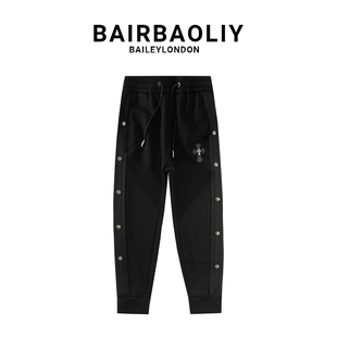 BAIRBAOLIY新款欧货高端十字架潮牌束脚卫裤男士修身运动休闲长裤