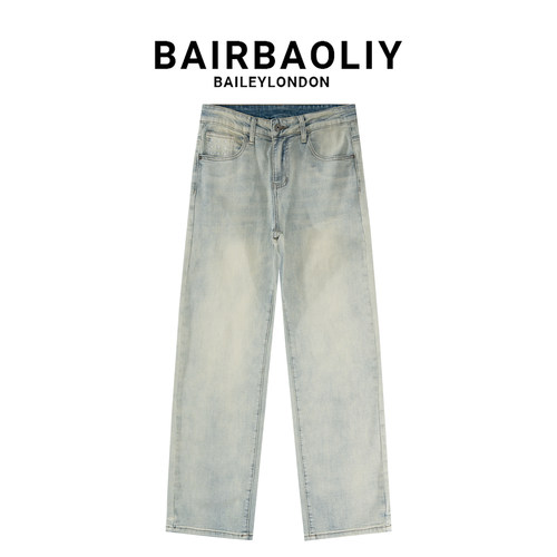 BAIRBAOLIY2026新款薄款直筒美式高街怀旧美式牛仔裤男士休闲百搭