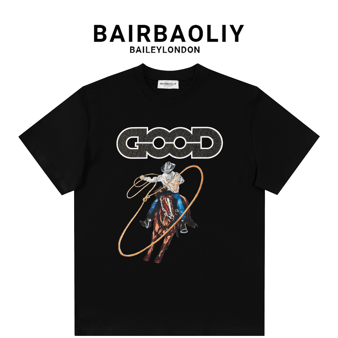 BAIRBAOLIY西部牛仔烫钻T恤男