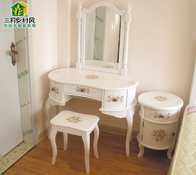 英式英伦乡d村风韩式公主手绘彩绘梳妆台化妆桌带镜子实木美式田