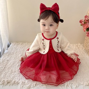 女宝宝周岁礼服秋装女童公主裙满月百天连衣裙一岁女宝抓周服裙子
