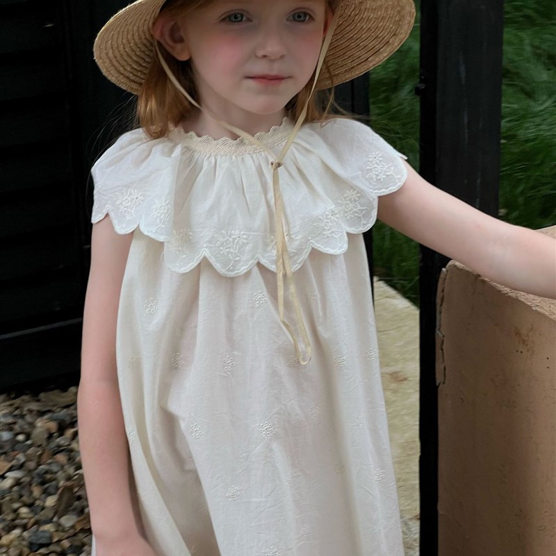 2024夏季新品女童花边领无袖连衣裙韩国儿童绣花洋气休闲背心裙