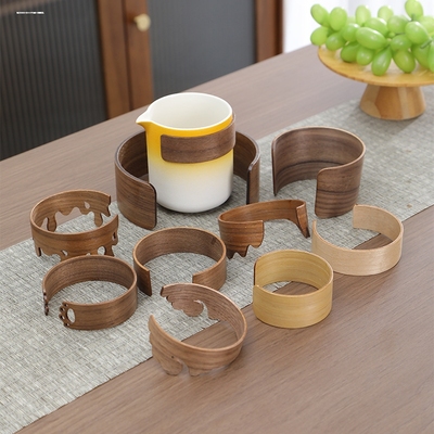 杯子防烫圈玻璃杯防烫套隔热套防滑水杯圈保护手持木制日式公道杯