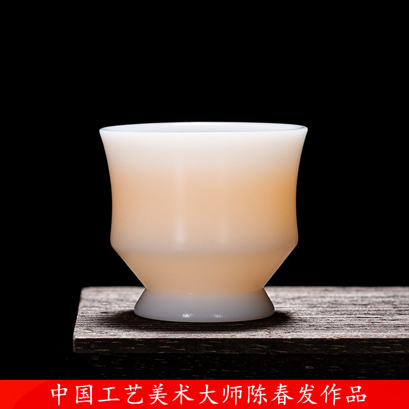 国家工艺美术大师陈春发和田玉瓷主人杯品茗杯高档个人茶盏杯单杯
