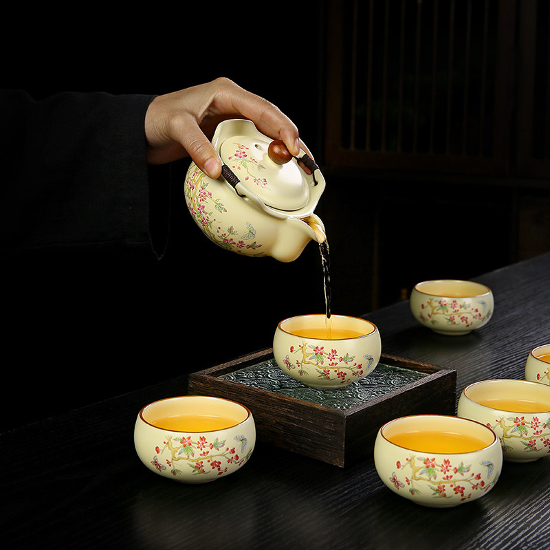 佘德汝窑旅行茶具套装户外便携式快客杯功夫茶具手抓壶泡茶杯茶器
