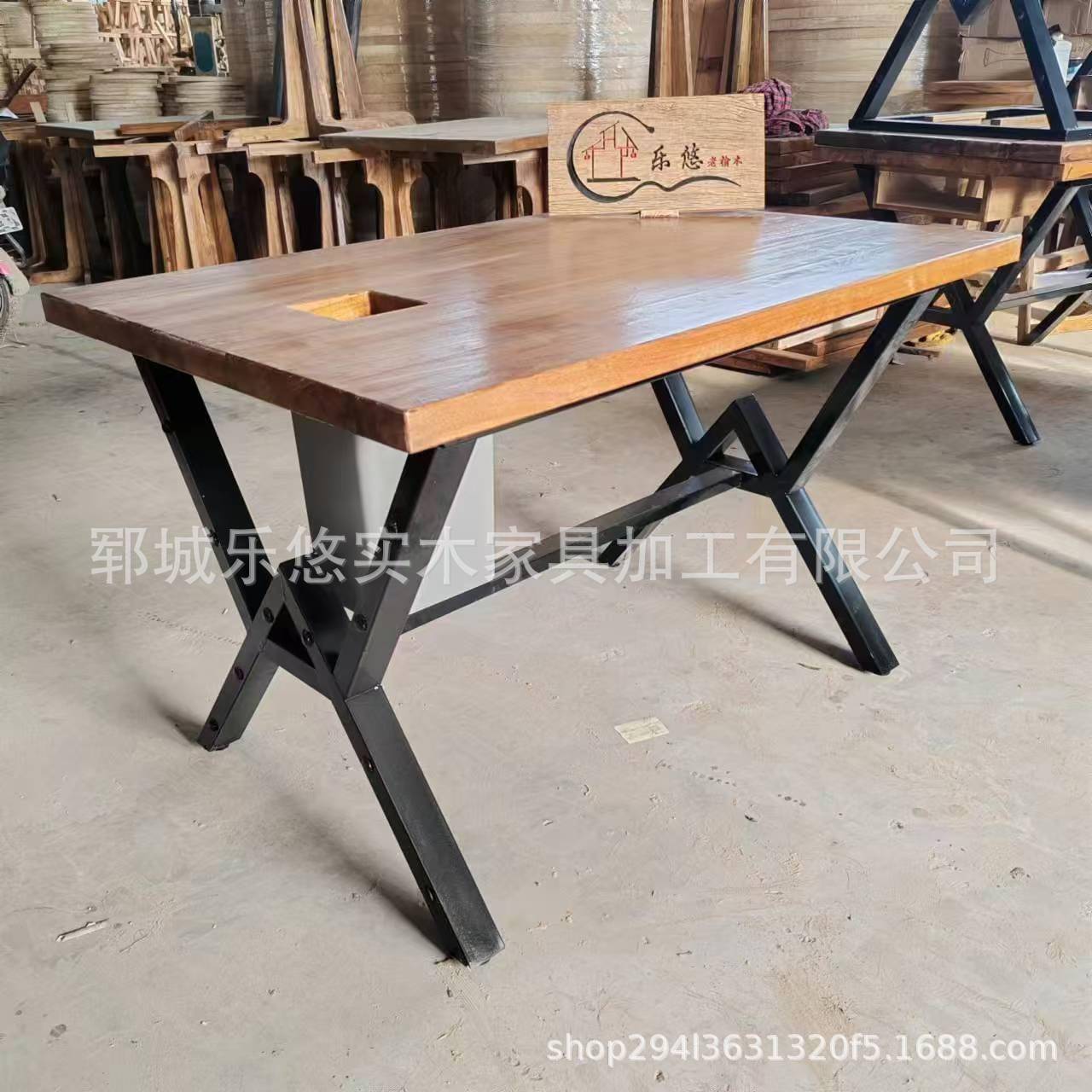 复古餐厅折叠桌烧烤店铁艺折叠桌长条工作台长方形书桌升降电脑桌