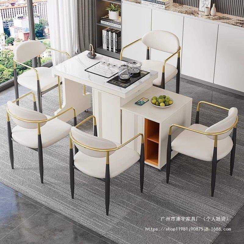 阳台可移动旋转岩板茶桌椅组合现代简约家用功夫小泡茶台茶几一体