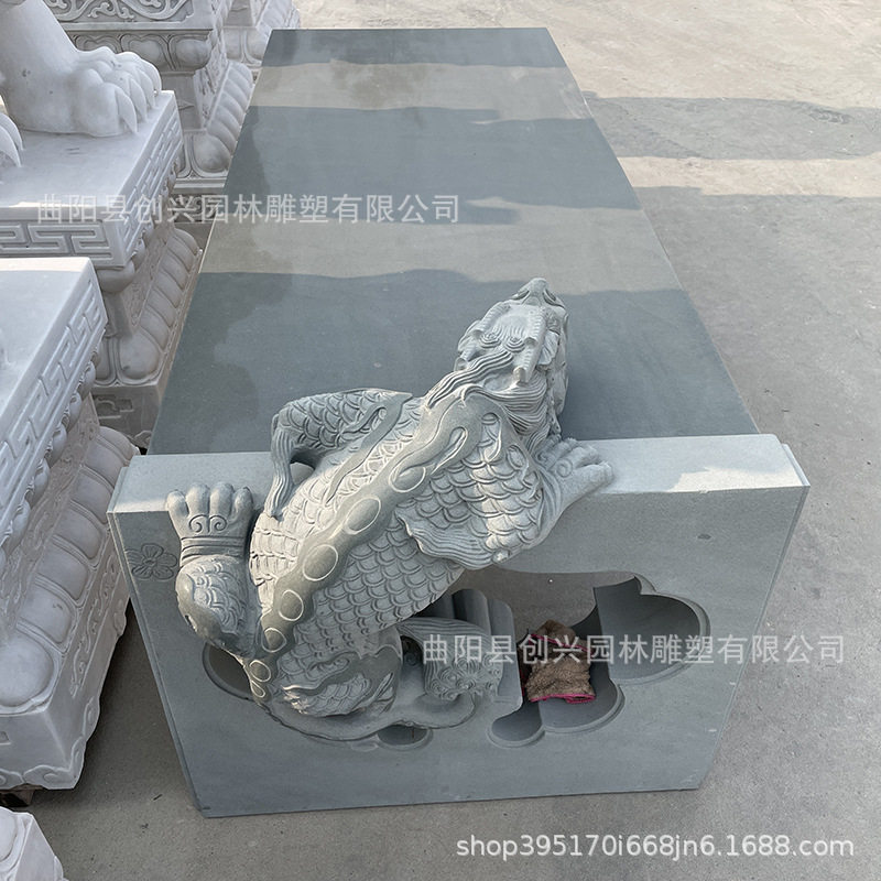 曲阳石雕办公室大理石茶桌茶台荷花莲花吸水兽茶盘神兽茶几长方桌