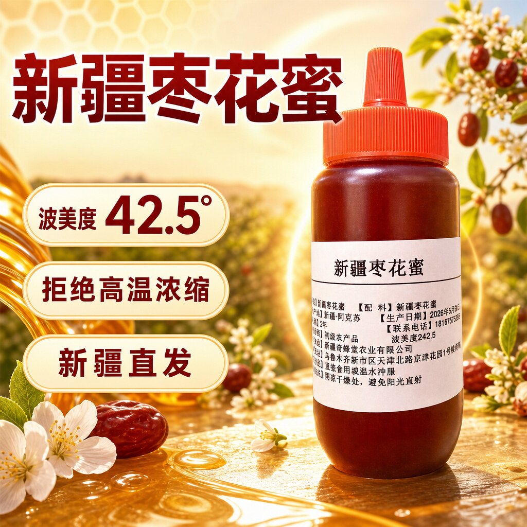 奇蜂堂新疆枣花蜜原蜜42.5波美度仅巴氏灭菌不浓缩
