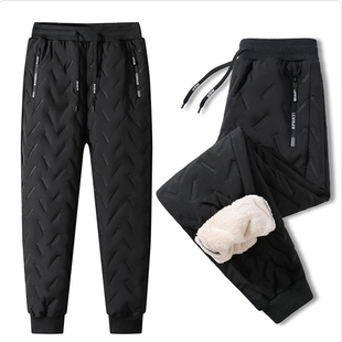 保暖裤男童冬季棉裤儿童加厚加绒防风防水冲锋裤羊羔绒束脚长裤子