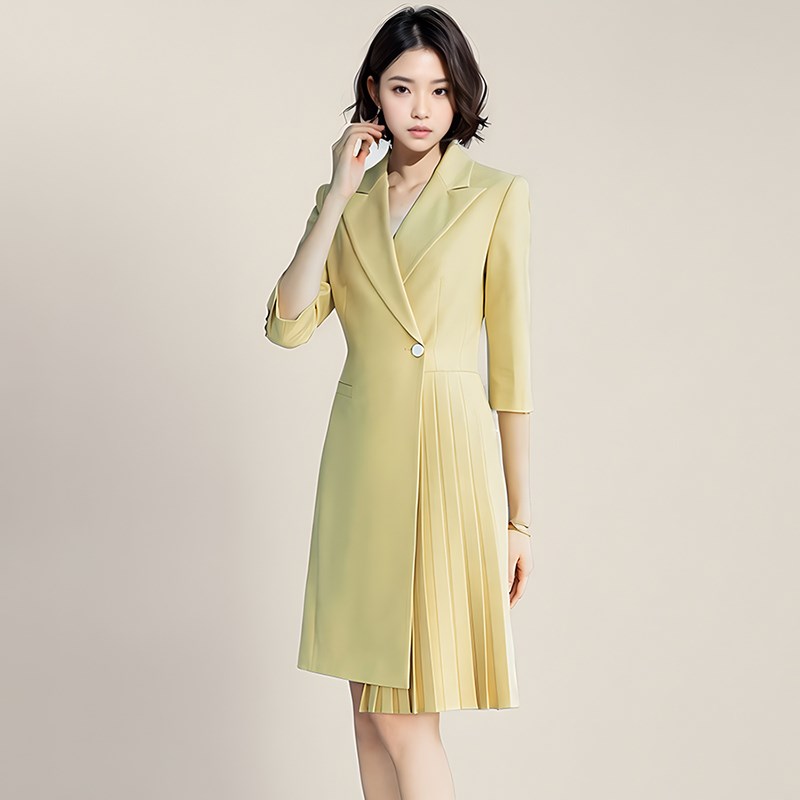 艺考播音主持人正装女新款七分袖OL职业装西装连衣裙春季气质礼服