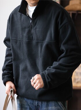 BGYO鹿起 美式重磅半拉炼摇粒绒卫衣男加厚覆古立领休闲打底衫潮