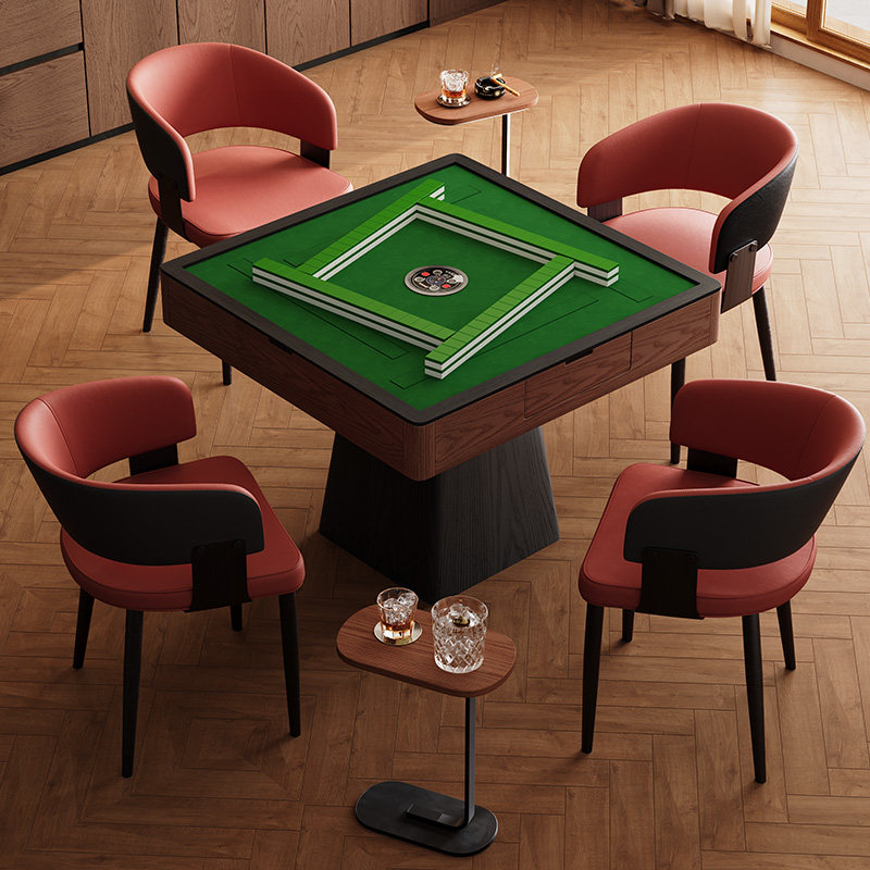 中古风实木麻将桌1.5米圆餐桌两用带转盘新中式多功能麻将机饭桌