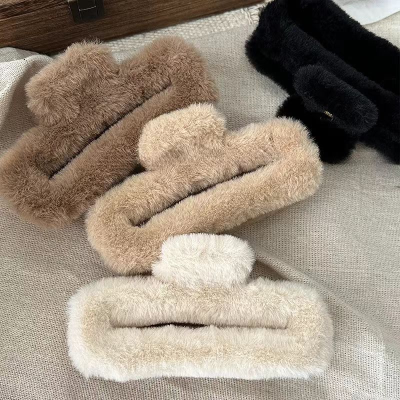 【Muusu】毛绒抓夹秋冬流光风后脑勺百搭鲨鱼夹方形毛绒发卡头饰