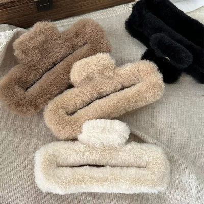 【Muusu】毛绒抓夹秋冬流光风后脑勺百搭鲨鱼夹方形毛绒发卡头饰