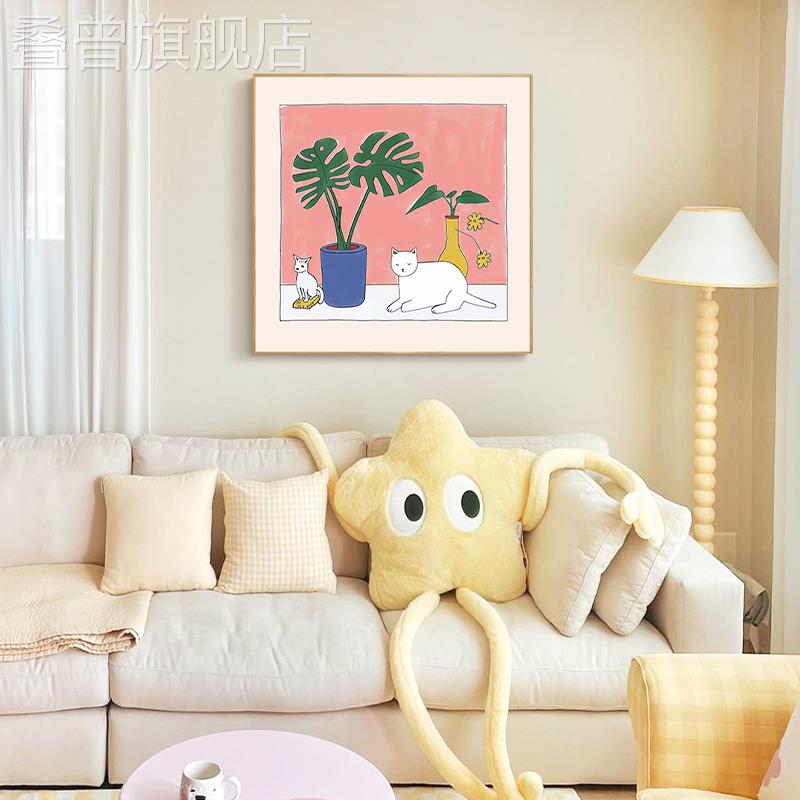 惬意小猫Cozy Kitty 卧室床头治愈系萌宠挂画餐厅欧式写意装饰画图片