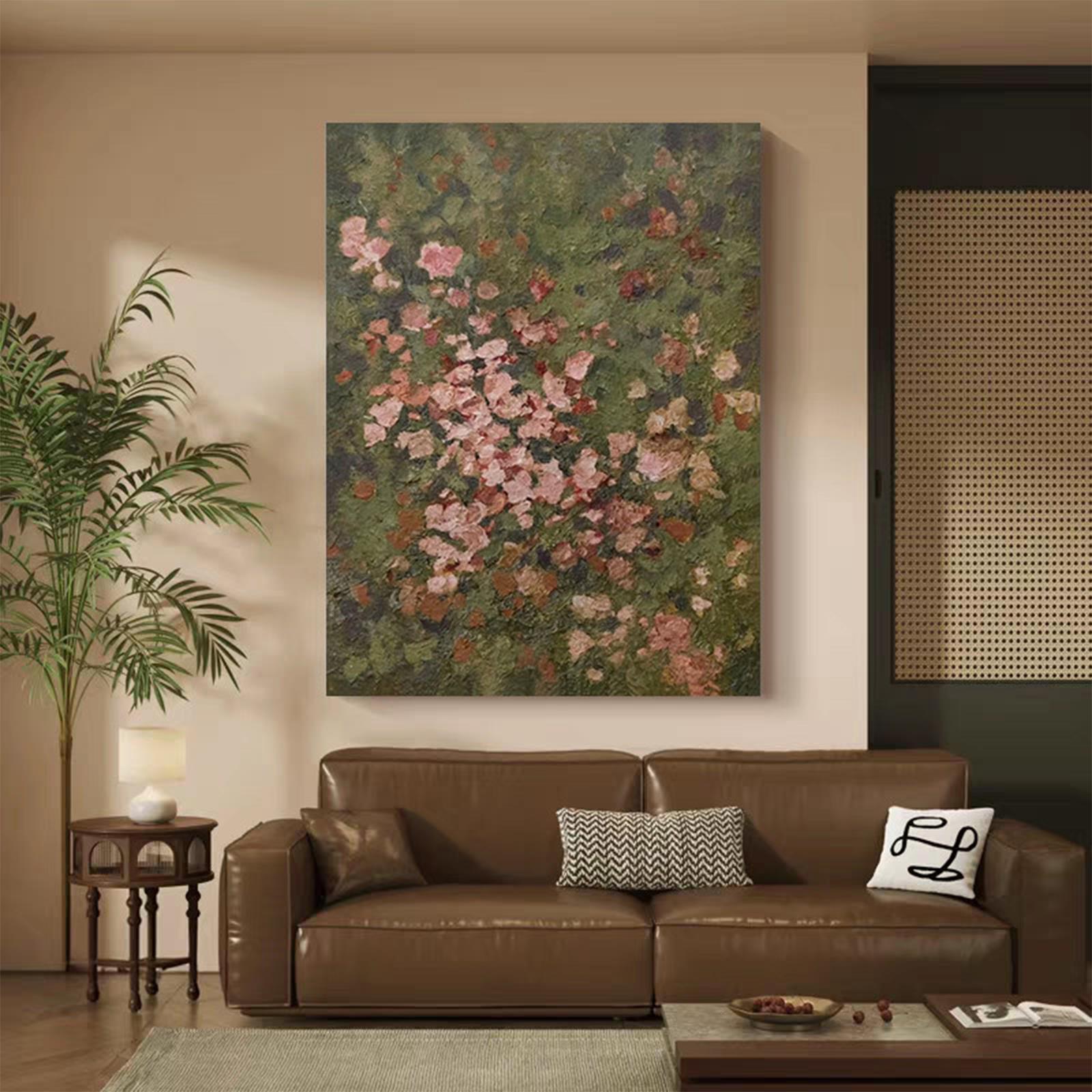 《绿榄红缨》中古风花开富贵客厅装饰画艺术玄关挂画高档餐厅壁画