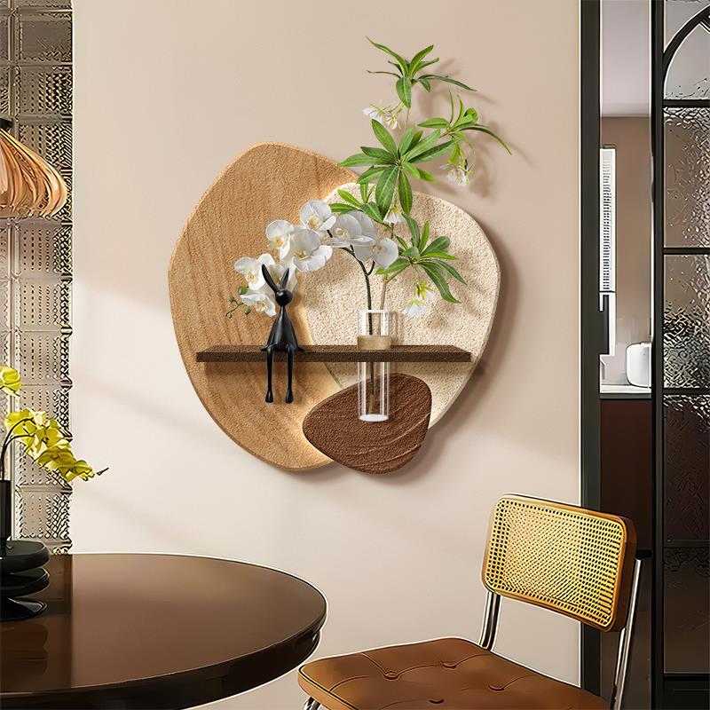 中古风石来运转餐厅背景墙装饰画2025新款高级感水培绿植玄关挂画