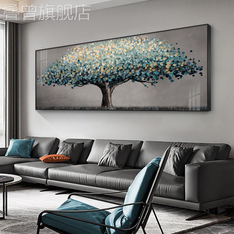 客厅装饰画发财树沙发背景墙挂画大气现代简约酒店房间卧室床头画图片