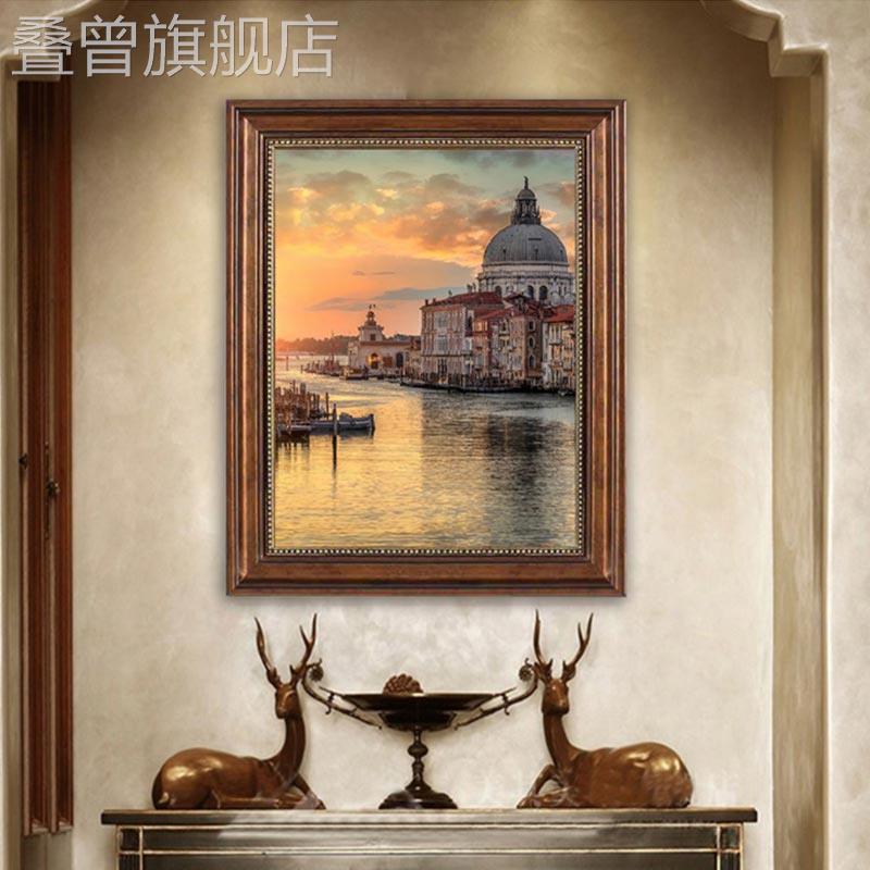 美式玄关装饰画客厅餐厅挂画竖走廊过道壁画欧式复古建筑风景油画图片