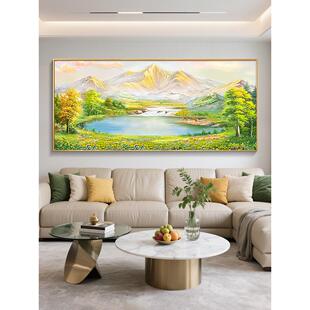 油画客厅山水画感背景墙聚宝盆挂画轻奢高级靠山壁画装饰画沙发图