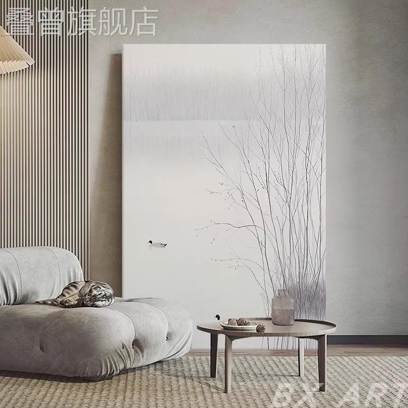 奶油侘寂风无框画莫兰迪色客厅写意风景装饰画玄关高级艺术挂画图片