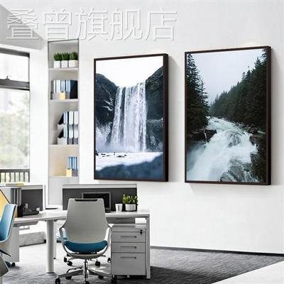 瀑布山水风景挂画流水生财客厅玄关过道壁画书房办公室墙面装饰画