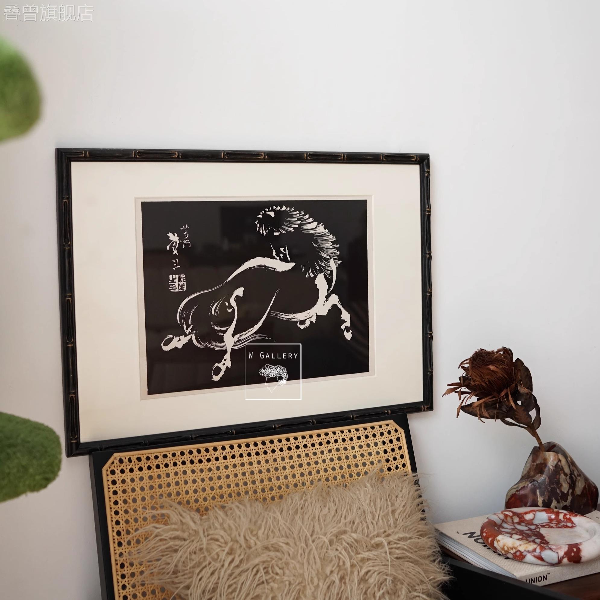 WGallery江户美学日式中古风黑色高级马写意装饰画茶室居酒屋挂画图片
