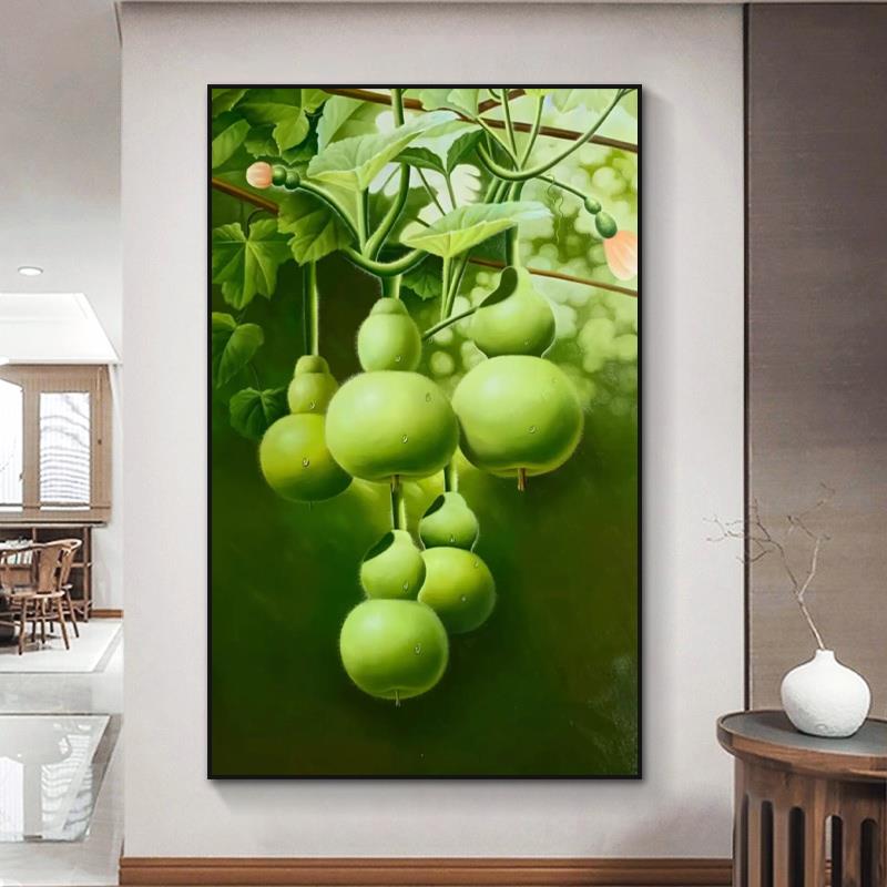 五福临门新中式玄关写实绿葫芦福禄装饰画客厅餐厅挂画