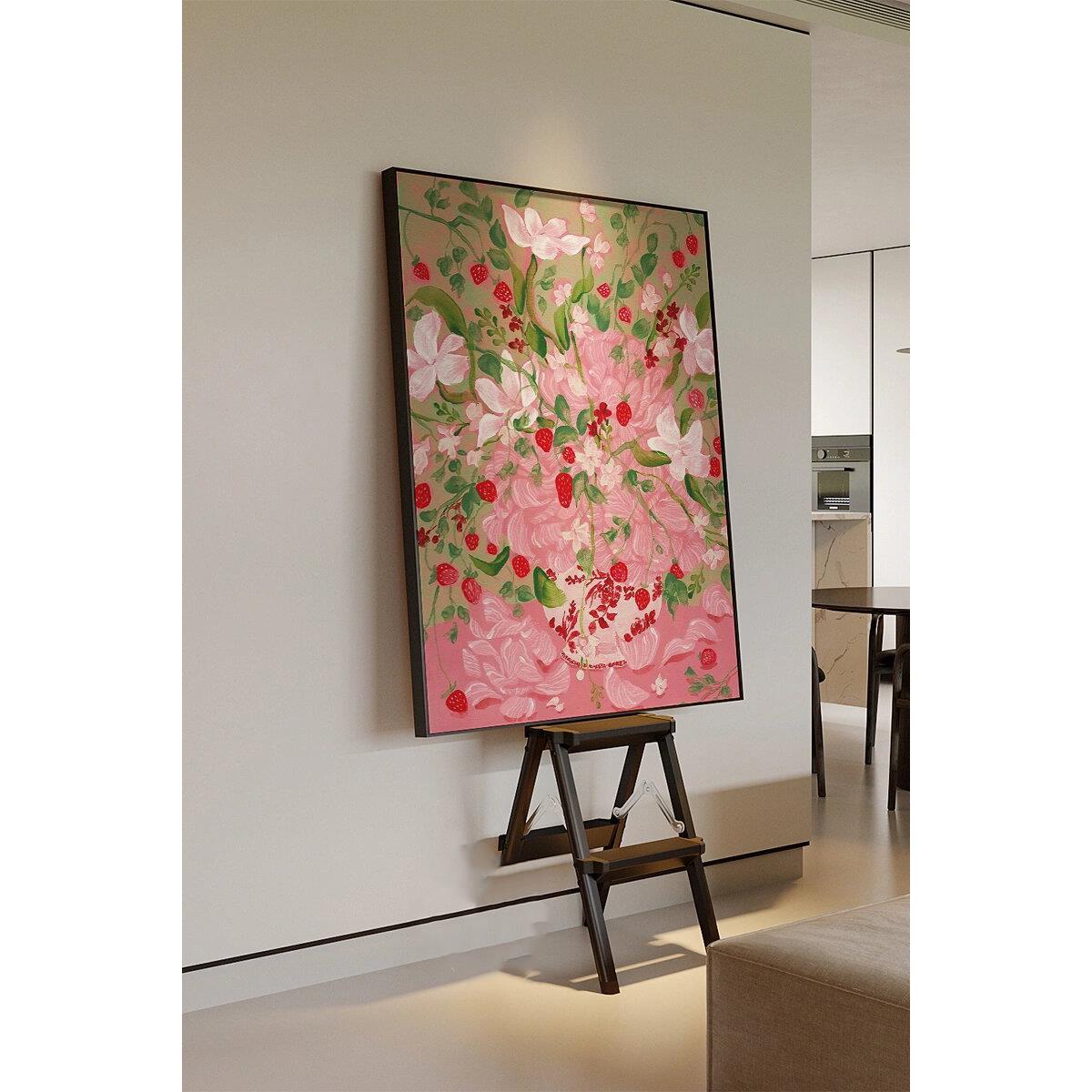 法式奶油风轻奢复古抽象花卉挂画背景墙入户玄关客厅卧室装饰壁画