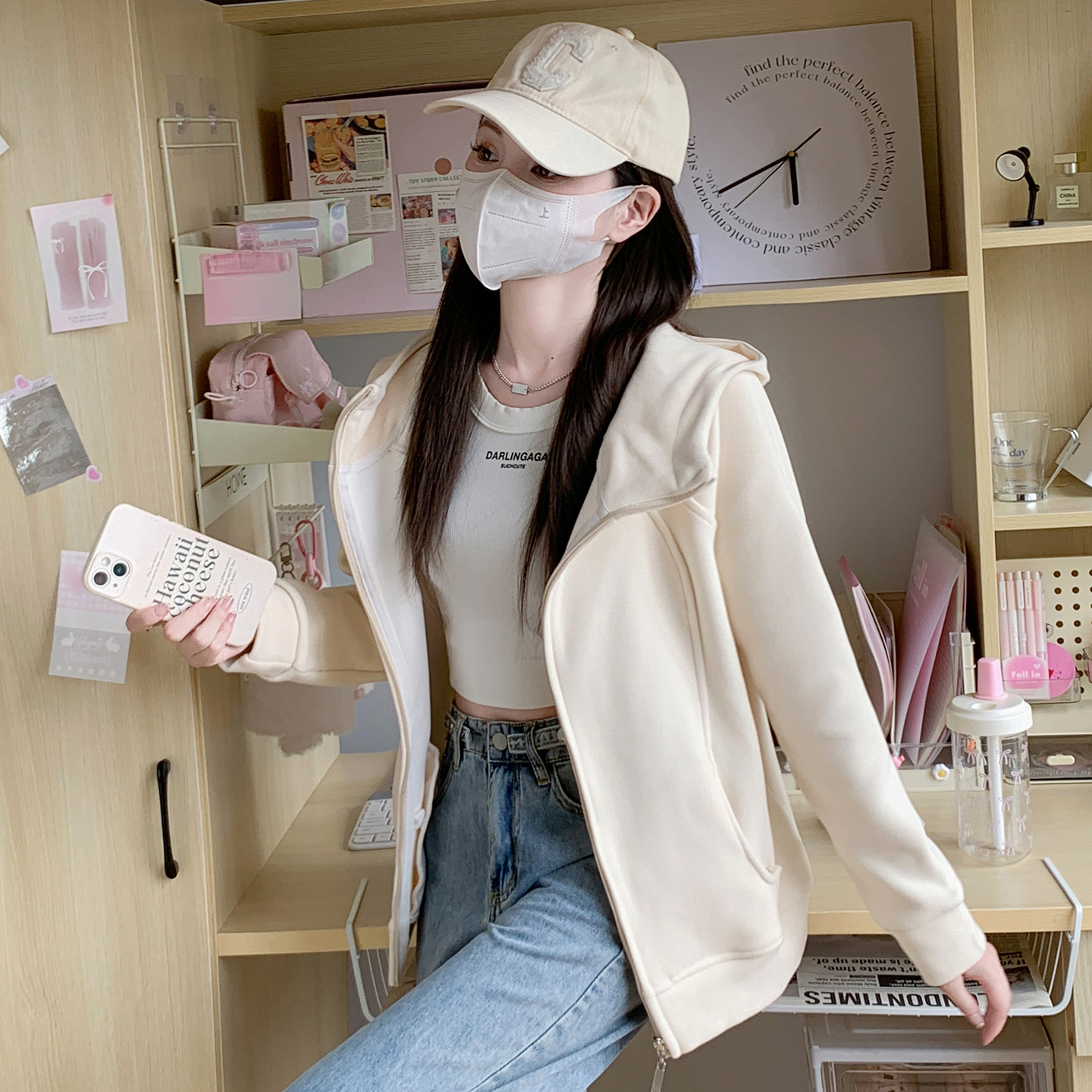 秋冬运动加厚女新款修身连帽收腰