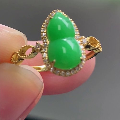 缅甸翡翠戒指镶金玉戒指天然玉石