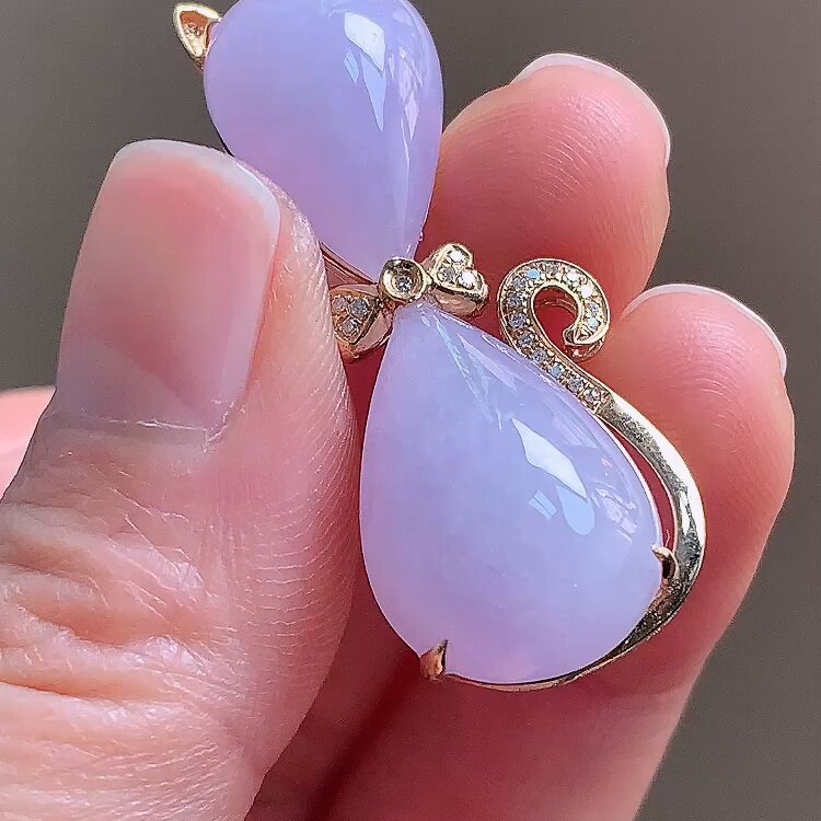 缅甸翡翠水滴镶金玉吊坠天然玉石A货18K金镶嵌冰种紫罗兰新款0124