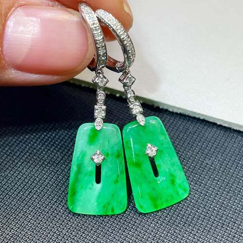 缅甸翡翠镶金玉耳环天然玉石A货