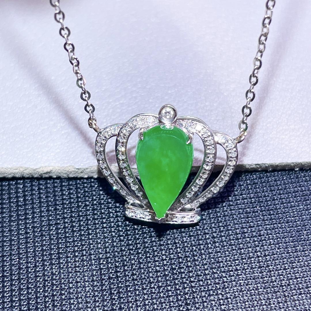 缅甸翡翠水滴镶金玉吊坠天然玉石A货18K金镶嵌冰种阳绿收藏1001