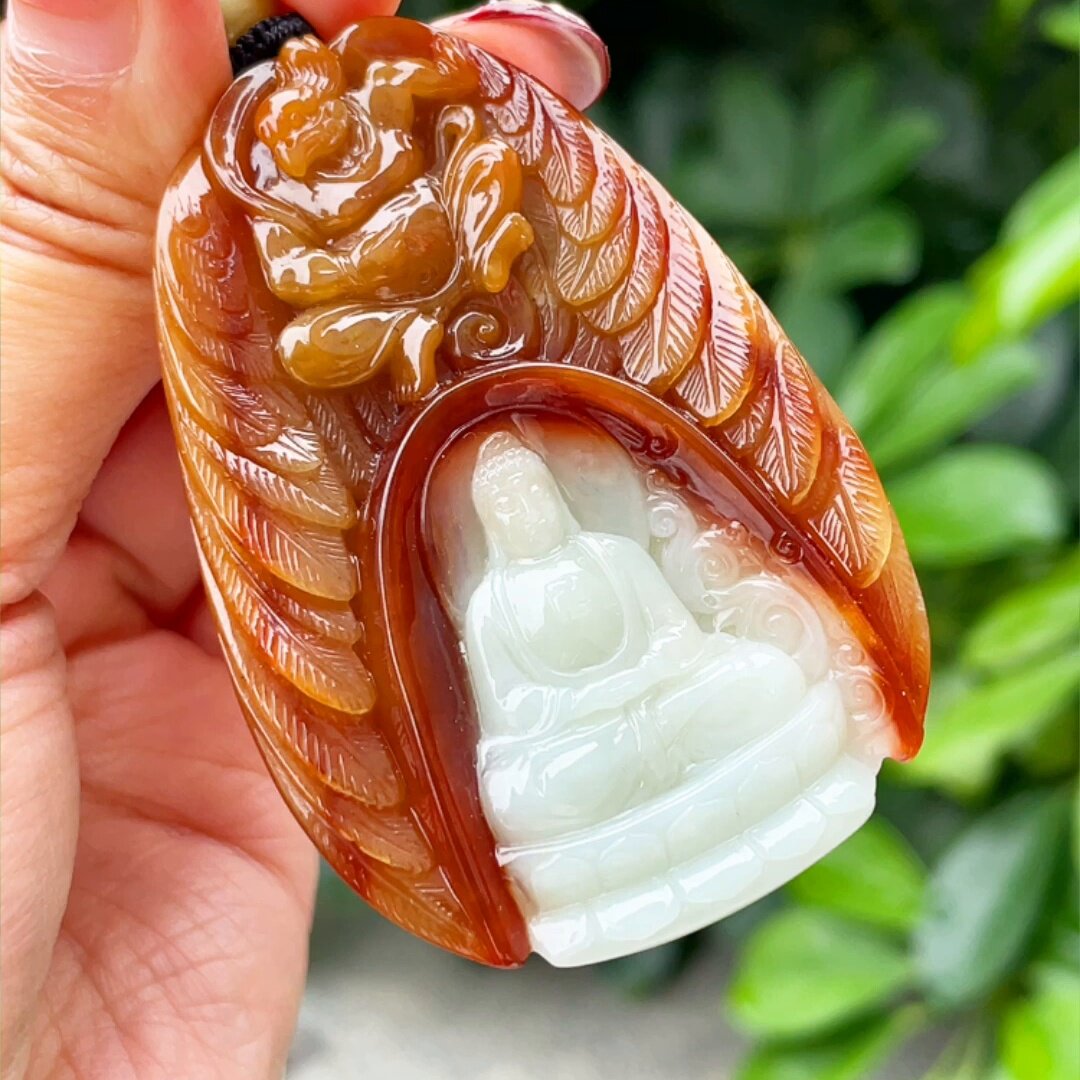 缅甸翡翠大日如来玉吊坠天然玉石A货冰糯种红翡礼物高档证书0530