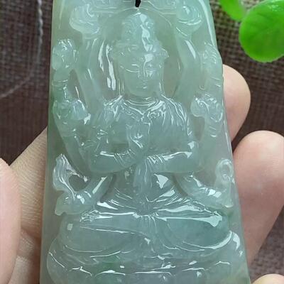 缅甸翡翠千手观音玉吊坠天然玉石