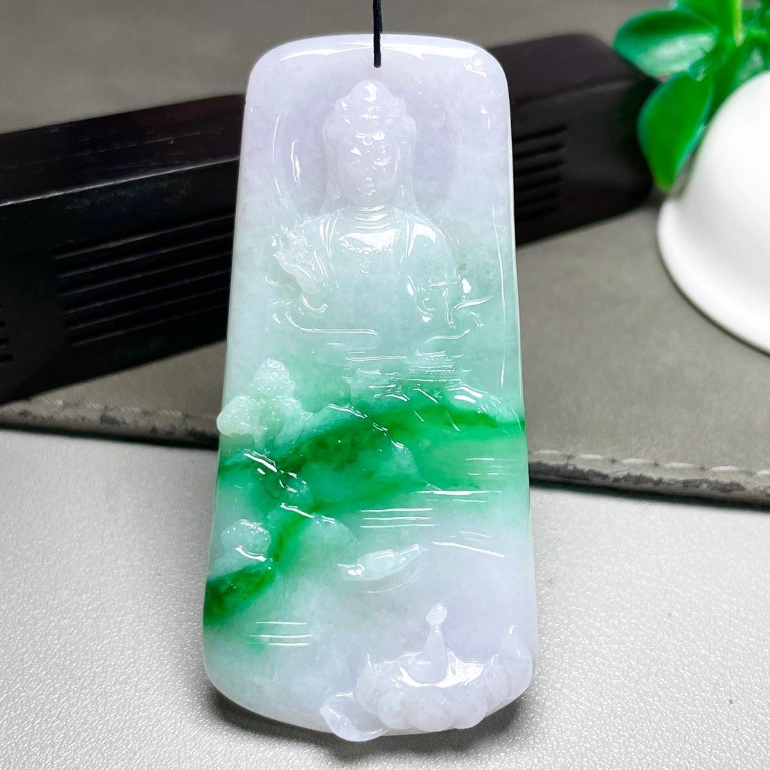 缅甸翡翠观音玉吊坠天然玉石A货冰糯种辣绿老坑高档收藏证书1021