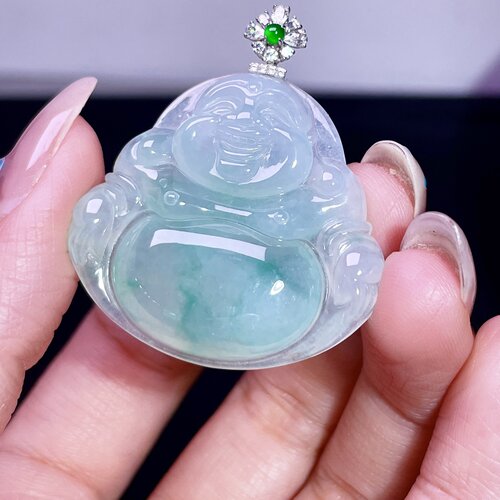 缅甸翡翠佛公镶金玉吊坠天然玉石