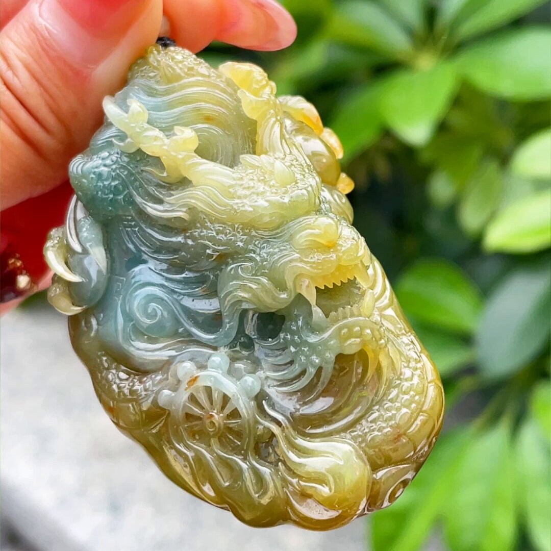 缅甸翡翠龙牌玉吊坠天然玉石A货冰种黄翡证书礼物老坑新款0530