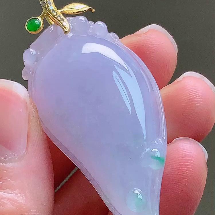 缅甸翡翠福瓜镶金玉吊坠天然玉石A货18K金镶嵌冰种紫罗兰老坑1121